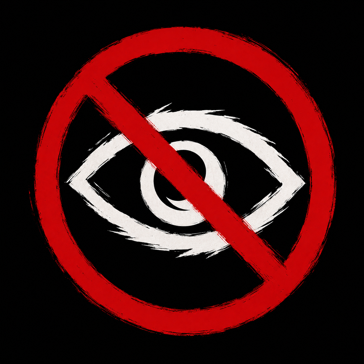 NO FLOCK logo: red prohibition sign over a watching eye